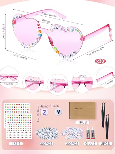 30 Pairs DIY Sunglasses Bulk Heart Shaped Glasses in My Era Popular Singer Party Favors Friendship Sunglasses Kit with Letter Beads Rhinestones Stickers and Glues for Girls Women2