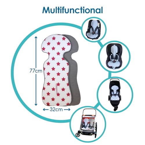 BYBOOM Basics Baby Sitzauflage, Sitzeinlage 77x32cm, Baumwoll- und Frotteeseite, Universal für Babyschale, Autositz, Kinderwagen, Buggy, Fahrradanhänger, Beidseitig verwendbar, weich, hautfreundlich