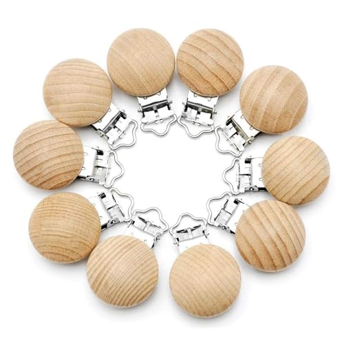 RUBY 10 Stück Schnullerclip Holz,Baby Schnullerketten Clips Schnuller Clips Verhindert das Fallenlassen oder Verlieren des Schnullers Schnullerketten Zubehör für DIY Schnullerkette Basteln