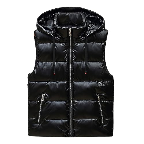 KONG JIMFAN Herren Winterjacke Sale Herren Steppweste Warm Herren Weste mit Kapuze Übergangsjacke Outdoor Jacke Übergangswesten Für Männer Multi Taschened Ärmellos Jacke Daunenweste(Schwarz,4XL)