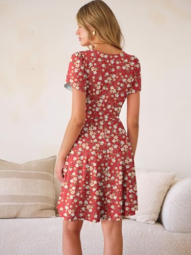 Image of ANRABESS Womens Summer Dresses Short Sleeve Wrap Deep V Neck A-Line Floral Dress Causal Flowy Boho Beach Vacation Sundress