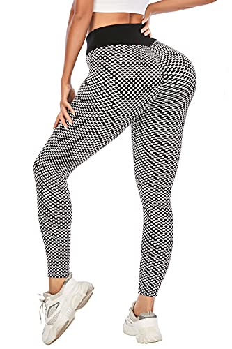 NK BEAUTY Booty Lifting Leggings for Women High Waisted Ruched Butt Lifting Yoga Pants Textured Anti Cellulite Workout Tights (X-Large, 02 Black & White)