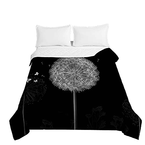 Chickwing Colcha de Verano Cubrecama Colcha Bouti, 3D Diente de León Edredón Manta de Dormitorio Suave Ligero Multiuso Colchas para Cama Infantil Individual Matrimonio (Negro,230x280cm)