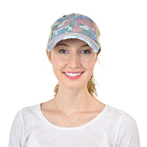 Image of C.C Ponycap Messy High Bun Ponytail Adjustable Mesh Trucker Baseball Cap Hat