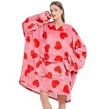 Mewkou Wearable Blanket Hoodie for Adult,Oversized Sherpa Fleece Blanket Hoodie for Women Men,Heart
