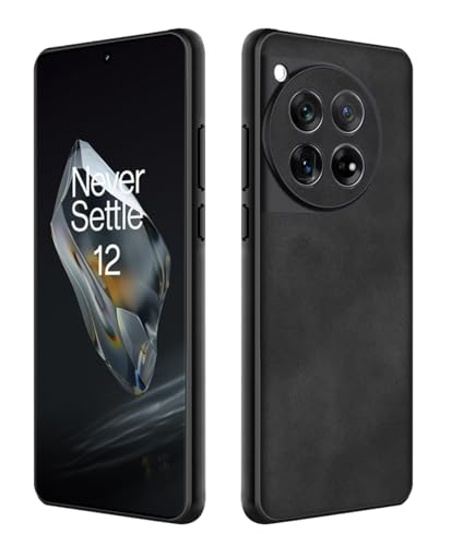 Coque OnePlus 12 5G en cuir noir et TPU souple anti-choc