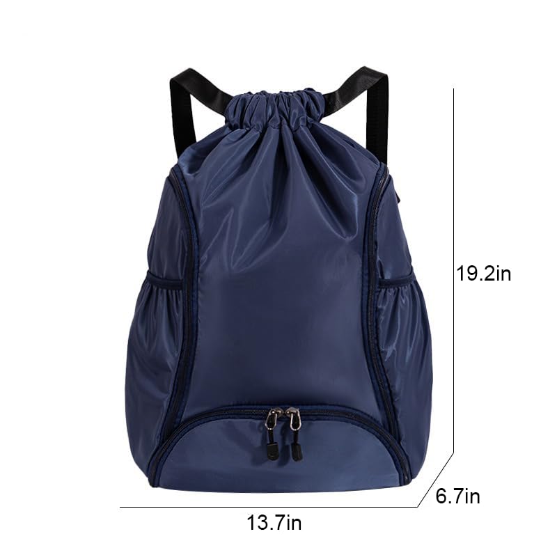Sports Drawstring Backpack, Waterproof Swim Gym Bag for Women&Men, String Basketball Pack with Shoes Compartment, Black2