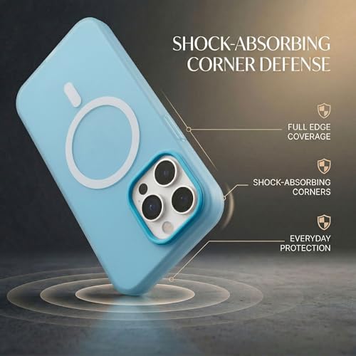 Image of amazon basics Luxury MagSafe Compatible Magnetic Case for iPhone 15 Pro | Soft Touch Matte Pastel Finish | Shockproof Back Cover with Camera Protection (Blue)
