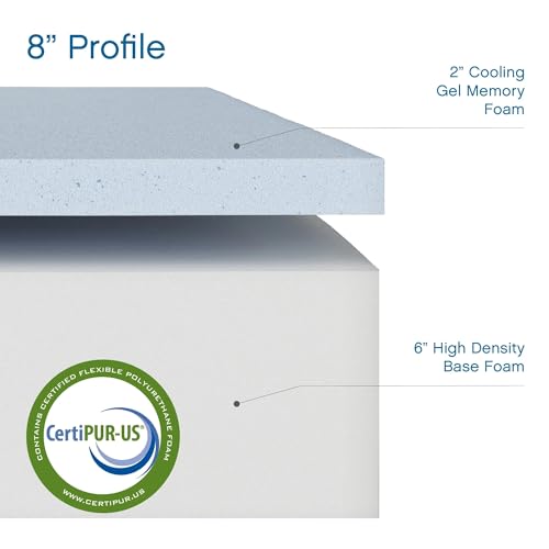 Image of COOL GEL Memory Foam 8-Inch Mattress with Pillow, CertiPUR-US Certified, Mattress in a Box, Short Queen, White