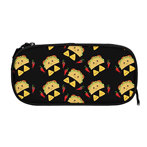 Image of YETTA YANG Mexican Taco Chips Funny Cute Black Yellow Pencil Box Case for Pen Holders Office Supplies Big Capacity large