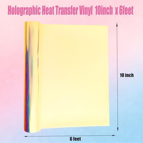 Image of Holographic Vinyl Rolls Holographic HTV Vinyl Heat Transfer Vinyl 10 Inch x 6 Feet Iron on Vinyl for Cricut T-Shirts DIY Design, Silhouette Cameo & Heat Press Machine