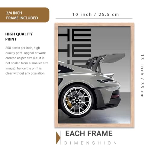 Image of walllane Big Porsche Cars Framed Posters Gift Items for Boys Room Wall Decoration Bedroom Living Room Office Studio Decor | Car Poster Frame for Wall Decor Set Of 3 Size (10x13 inch), Framed