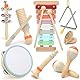 Musikinstrumente für Kinder, Kinderspielzeug ab 3 Jahre, Montessori Spielzeug, Holzspielzeug Baby Schlagzeug Kinder Trommel, Percussion-Instrumente Set, Geschenkideen für Jungen Mädchen 3+(9 in 1)