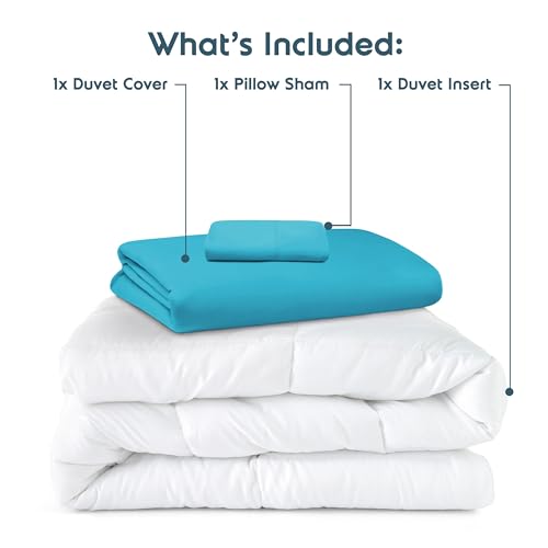 Nestl Twin Duvet Cover Set with Comforter Insert - Bright Blue 3 Piece 68x90 Duvet Cover & 1 Pillow Sham with White Quilted Down Alternative Comforter, Ultra Soft, All Season