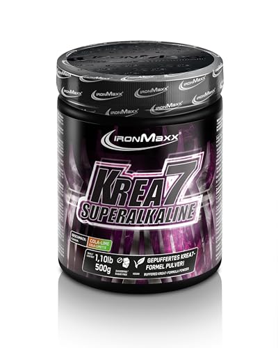 IronMaxx Krea7 Superalkaline Kreatin Pulver - Cola-Limette 500g Dose | Hochdosierte 7-Komponenten-Formel | Vegan & Zuckerfrei