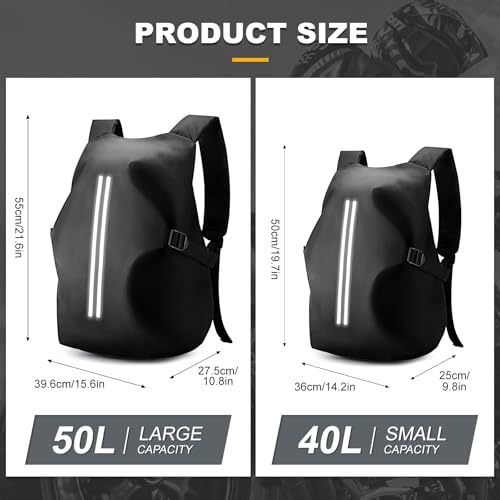 WEPLAN Helm Rucksack Herren Damen Motorrad Rucksack Wasserdicht Motorrad Rucksäcke Motorradrucksack Helmrucksack Motorradhelm Reise Rucksäcke Herren Leicht Helmtasche Reflektierend,Schwarz