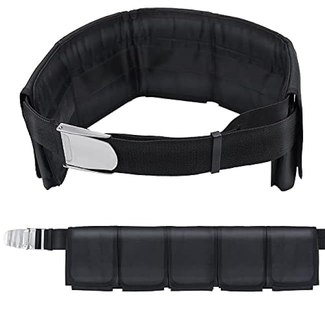 Scuba Weight Belt with 5 Pockets, Quick-Release Buckle Diving Pocket Weight Belt Adjustable Snorkeling Webbing Weight Pouch Belt fit for Waist 32 to 52 (Not Including Weights)
