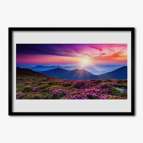Affiche encadrée 70x50 cm cadre en MDF photo murale de paysage Meadow Mountain