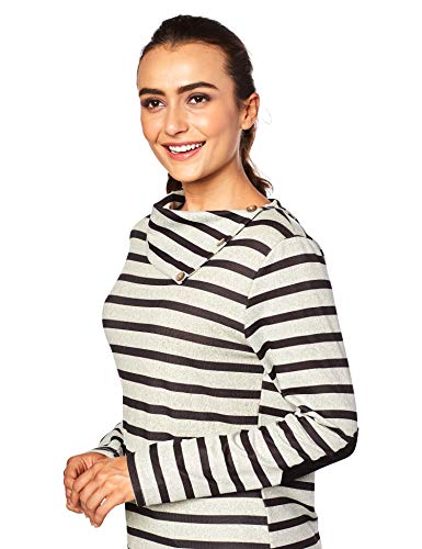 ETCYY Women's Long Sleeve Striped Button Cowl Neck Tunic Sweatshirts Tops Gray - Thumbnail 3