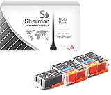 Sherman Inks and Toner Cartridges 12 Pack Compatible PGI-250, CLI-251 Ink Cartridge 4 Big Black, 2 Small Black, 2 Cyan, 2 Magenta, 2 Yellow Replacement for Inkjet Printers CLI251xl pgi250xl Pixma IP7220, MG5420, MG6320, MX722, MX922
