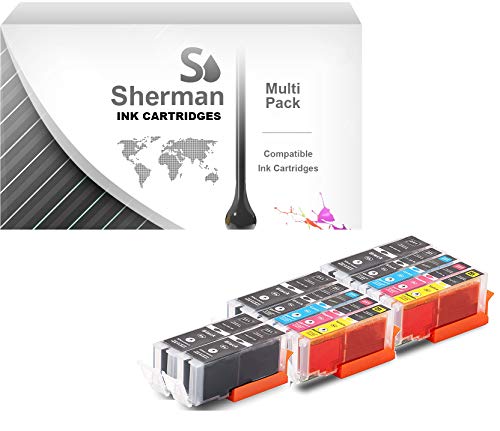 Sherman Inks and Toner Cartridges 12 Pack Compatible PGI-250, CLI-251 Ink Cartridge 4 Big Black, 2 Small Black, 2 Cyan, 2 Magenta, 2 Yellow Replacement for Inkjet Printers CLI251xl pgi250xl Pixma IP7220, MG5420, MG6320, MX722, MX922