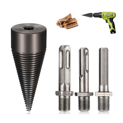 LWLWA Broca para Cortar Leña con 3 Vástagos de Taladro, Diámetro 32 mm Astilladora de Troncos, Rosca Profunda Astilladora de Leña para Taladro, Partidor Madera, Taladro para Leña, para Partir Leña