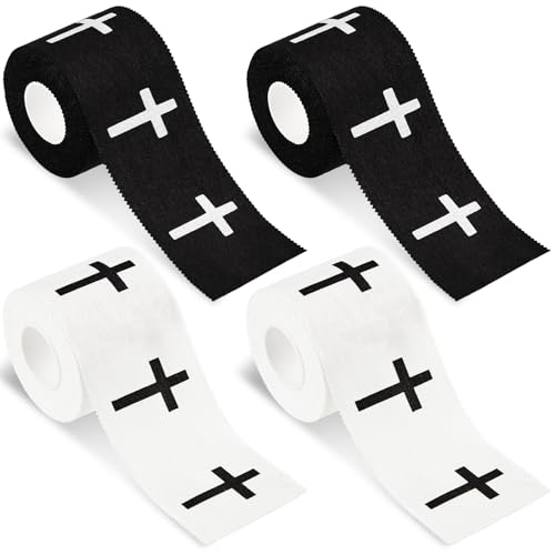 4Pcs Christian Athletic Tape 2in x 23ft Cross Sports Tape Religious Cotton Zinc Oxide Sports Wristbands Jesus Cross Wrist Tapes for Football Baseball Athlete Tennis Gymnastics First Aid Injury Wrap