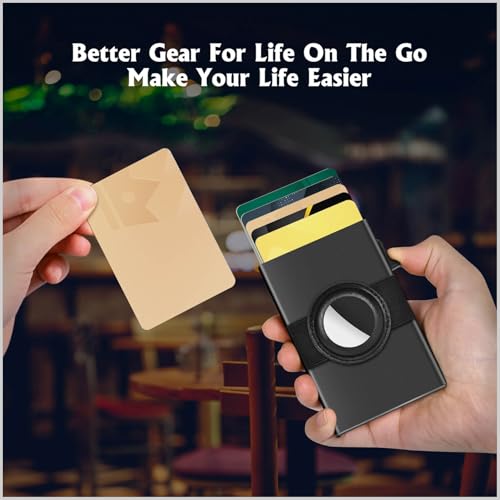 Slim Airtag Holder for Card Holder, UpLook Air Tag Holder for Pop Up Wallet, Anti-Lost Air Tag Accessories with Elastic Cash Strap (Leather Version - Black)3