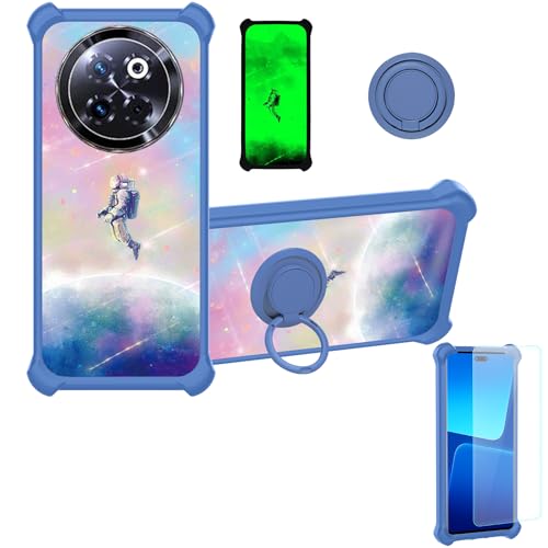 jioeuinly Case Compatible for Zte Axon 60 Phone Case Cover [with Tempered Glass Screen Protector][Hard PC + Soft Silicone][Ring Support] [Luminous Effect] YGL-FXJ