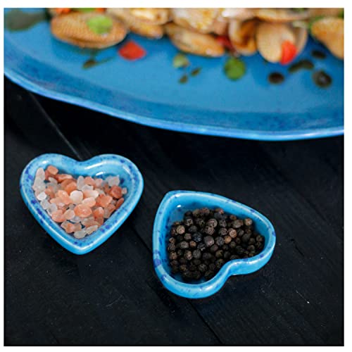 Roro Ceramic Stoneware Coral Beach Blue Hand-Molded Speckled Spotted Heart Shaped Sauce Bowls, Set Of 4 #TOP5
