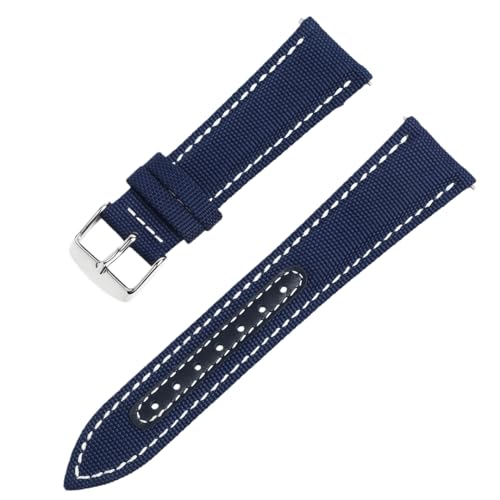 ROUREOX Correa de Reloj Lona de Vela Forrada Cuero Genuino, Banda de Repuesto con Hebilla Acero Inoxidable para Omega Seamaster De Ville-Azul + Blanco 20mm ROUREOX Correa de Reloj Lona de Vela Forrada Cuero Genuino, Banda de Repuesto con Hebilla Acero Inoxidable para Omega Seamaster De Ville-Azul + Blanco 20mm