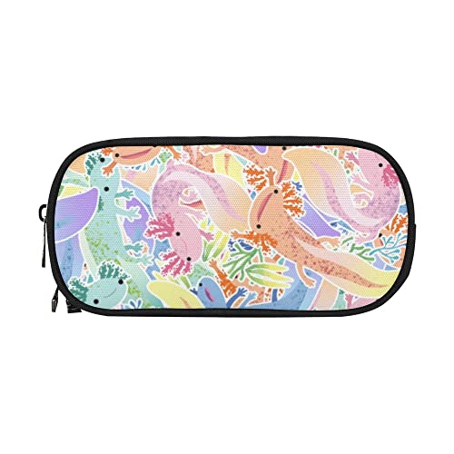 Image of Adorable Axolotls Mexican Pencil Case for Kids Teen Girls Boys 10 In Pouch | Large Capacity Small Makeup Bag for Women, Canvas School Suppies Zipper Office Desk Soft Organizers Travel Pen Box