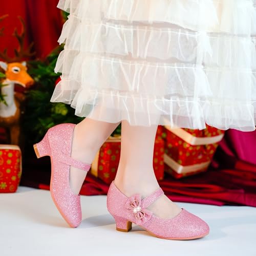 Image of Dufannie Girls Dress Shoes Princess Flats Heels for Toddler Little Big Kids