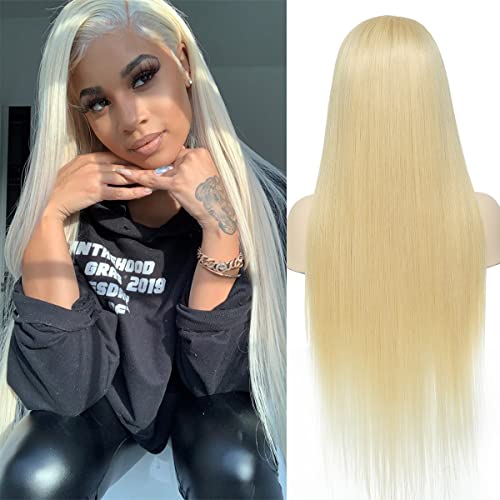 Blonde 613 Lace Front Wig Human Hair 13x4 HD Transparent Lace Front Wig with Baby Hair Pre Plucked 18 inch, Brazilian Remy Straight 613 Blonde Human Hair Lace Front Wig for Black Women 150% Density