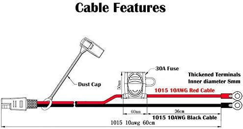 SAE Battery Connector - iGreely 10 Gauge Wire SAE to O Ring Terminal, 2-Pin Quick Disconnect SAE Battery Cable Extension Wire for Solar Panel Automotive Marine Motorcycle Cars RV 10 AWG 2ft/60cm