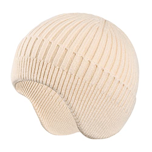 Cozlly Gorro Invierno Mujer, Gorro de Punto Hombre, Gorro Beanie Unisex Adult, Sombrero Cálidos de Invierno, Gorro Tejido con Orejeras, Hombre Mujer (Beige) Cover