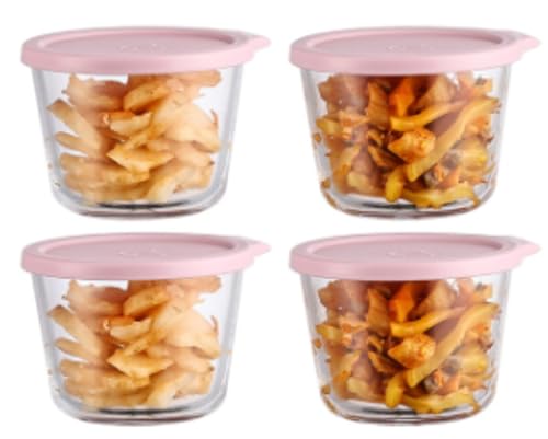 NICE FIVE プリンカップ 耐熱ガラス ゼリーカップ 蓋付き サラダ 透明カップ 電子レンジ オーブン対応 家庭用ムースカップ ヨーグルトダブルスキンミルクフルーツデザートカップ 高見え耐熱ガラスプリンカップ (4個,ピンク)
