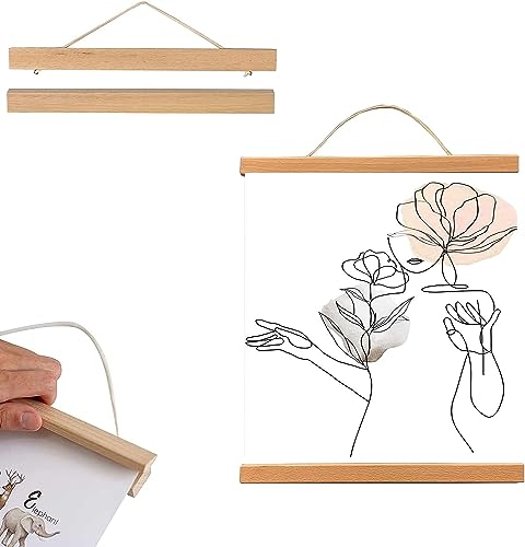 KARELLS Poster Hanger, Marcos para Carteles con Imágenes de Madera, Marco Magnético para Fotos Marco DIY Marco de Madera Natural Colgador para Carteles de Pared (21cm)