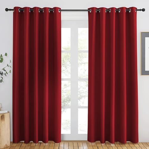 NICETOWN Burgundy Red Blackout Curtains 84 inch Length, Grommet Top Room Darkening Drapes for Bedroom Living Room, Light Blocking Window Covering for Privacy (W66 x L84 Inch, 1 Panel)