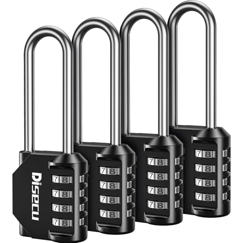Image of 4 Pack disecu 2.6 Inch Long Shackle Combination Lock, 4 Digit Outdoor Waterproof Padlock for School Locker, Gym Locker, Storage Unit, Gate, Fence, Toolbox, Cabinet (Black)