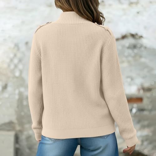 Women's Mock Neck Cardigan Sweaters Button Long Sleeve Chunky Knit Jackets - image 5