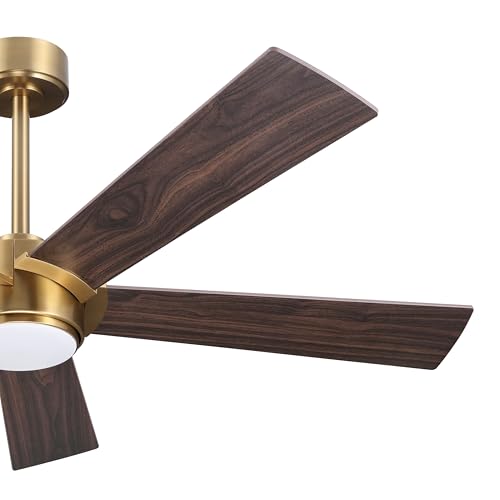 ELEHINSER 54" Ceiling Fan with Light and Remote Control, Modern Dimmable LED Light, 6-Speed Noiseless Reversible DC Motor, 5 Plywood Ceiling Fan for Kitchen Bedroom Living Room NAB Gold/Walnut by ELEHINSER - Used condition - Image 5