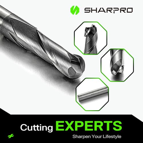 Sharpro SPMS200-2BS-3/16 Carbide Ball Nose End Mill 3/16 Inch Shank And 3/16 Inch Cutting Dia. 2 Flute Alcrn Coated Cnc Spiral Router Bits thumb #2