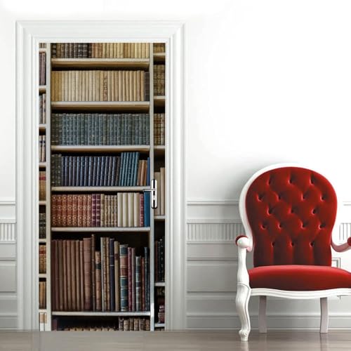 TACOKI Türtapete Selbstklebend Türposter Bücherregal Türbekleben Bücherregal Türbilder, 3D Effekt Fototapete Türfolie Poster Türaufkleber Wandtattoo Tür Dekoration Stickers 77x200 cm 865z