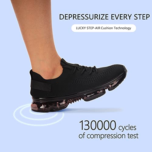 Lucky Step Women Air Cushion Fashion Sneakers Breathable Casual Comfortable Lightweight Walking Shoes(Black,7 B(M) Us) #TOP1