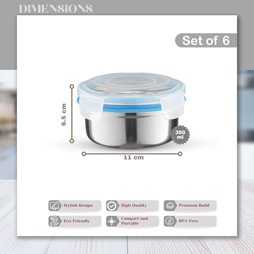 Image of Trueware Clip N Close Smart Lock Stainless Steel Lunch Box | Durable, Airtight, BPA Free, 100% Food Grade | Versatile | for Office, for Men and Wowmn (Clip & Close Set of 6-Blue BAZ)