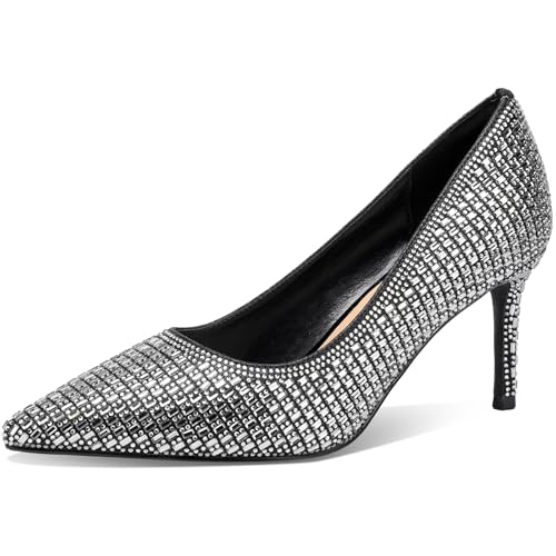 TDD Floral High Heels for Women Stiletto Pointed Toe Pumps Closed Toe Dressy Comfortable Sexy Elegantes Faux Suede Wedding Slip On Formal Prom Sparkly 3 Inch Shoes