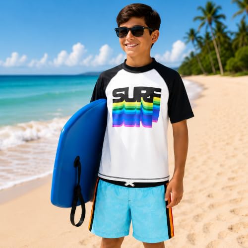 Image of iXtreme Boys Swim Set - 2 Piece Rash Guard Short Sleeve Swim Shirt and Boys Swim Trunks for Infants Toddlers & Big Boys