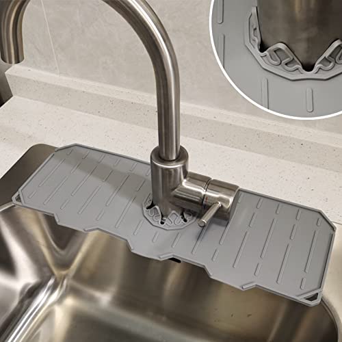 Silicone Faucet Mat for Kitchen Sink Handle Drip Catcher Mat - Sink Splash Guard – Faucet Absorbent Mat for Kitchen & Bathroom Countertop Protect Accessories (Grey) - Thumbnail 3