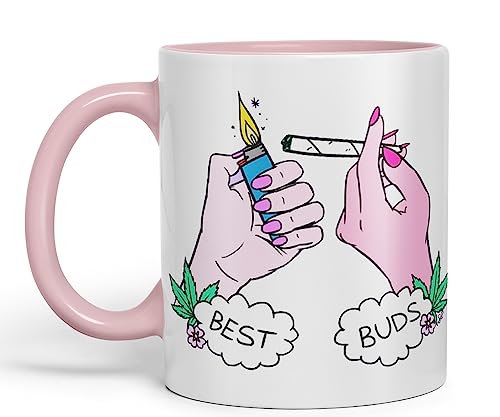 Vixar Best Buds Weed Marihuana Stoned Faded Keramik 330 ml Farbige Tasse Tasse Geschenk Tee Kaffee Weihnachten Büro Zuhause Witz (Pink)